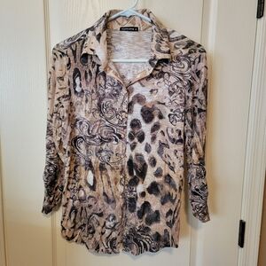 David Cline Beige and Black Printed Snap Front Shirt